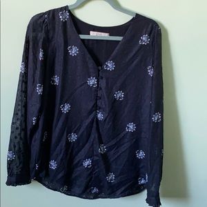 LOFT Navy floral blouse